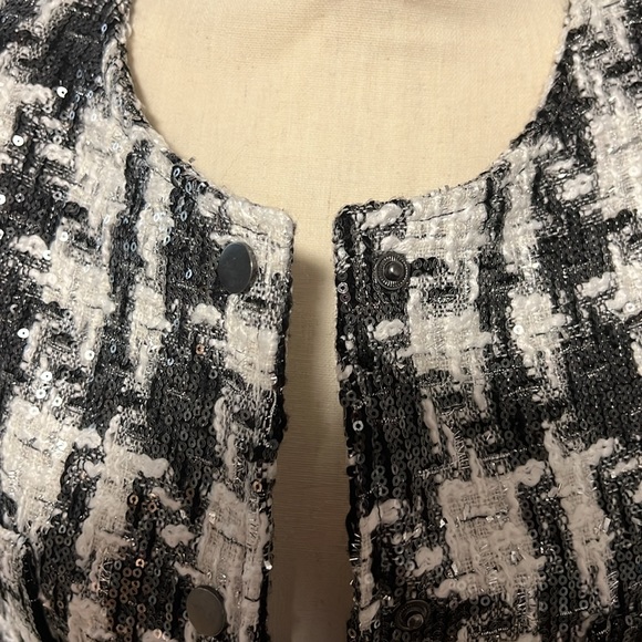 Dolce Cabo Black White Sequin Jacket Size Large - Picture 6 of 7